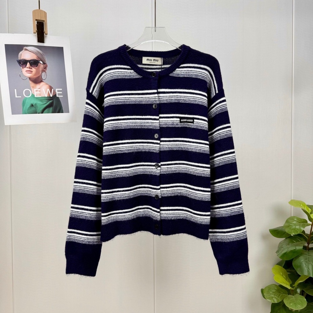 Miu Miu Navy & White Striped Button-Front Cardigan